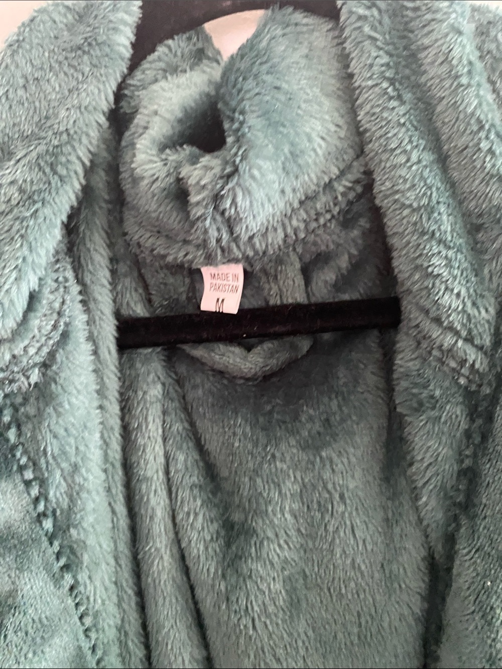 Plush Hooded Long Robe Coat in Deep Green - Picture 2 of 3